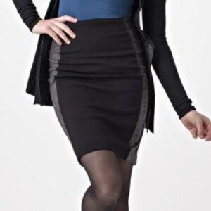 Lysse Black Faux Suede and Leather Minetta Pencil Skirt Women's Size M